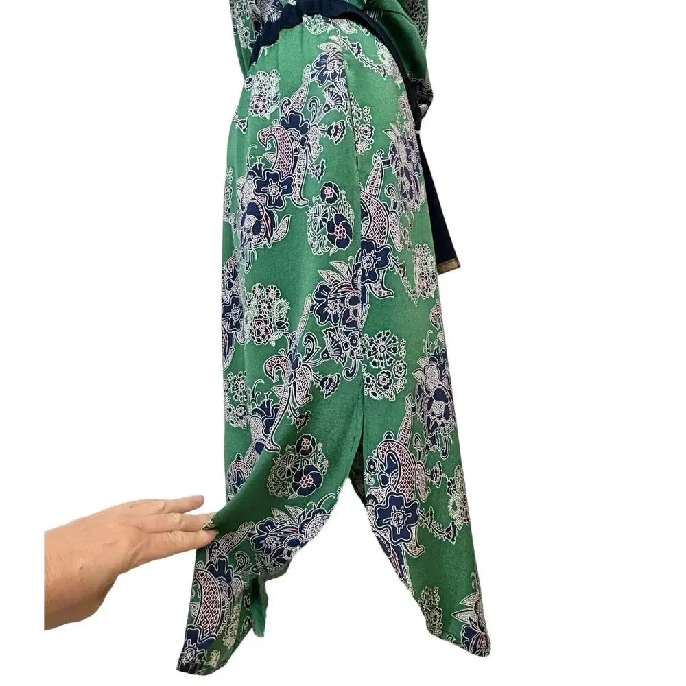 EUC Sea New‎ York Silk Sleeveless Midi Dress. Sz 8 Belted Pockets Fringe Green - Picture 13 of 16